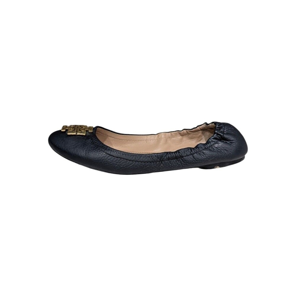 Tory Burch Melinda Ballet Flat Dark Navy Blue Gold Medallion Ladies Women 7.5